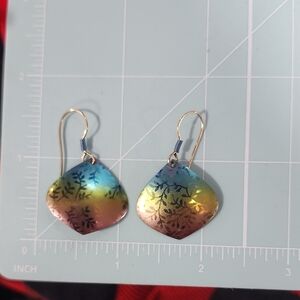 Holly Yashi Signed Floral Rainbow Colorful Blue Yellow Purple Niobium Earrings